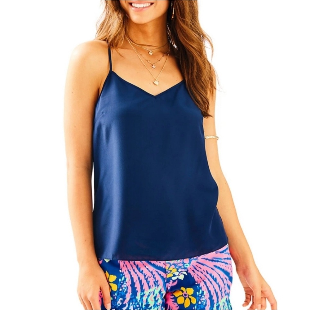 Lilly Pulitzer True Navy Dusk Silk Racerback Camisole Tank Top Size Large